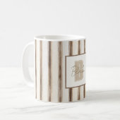 Mug Monogramme Initial Nom Rayures Marron Crème (Devant gauche)
