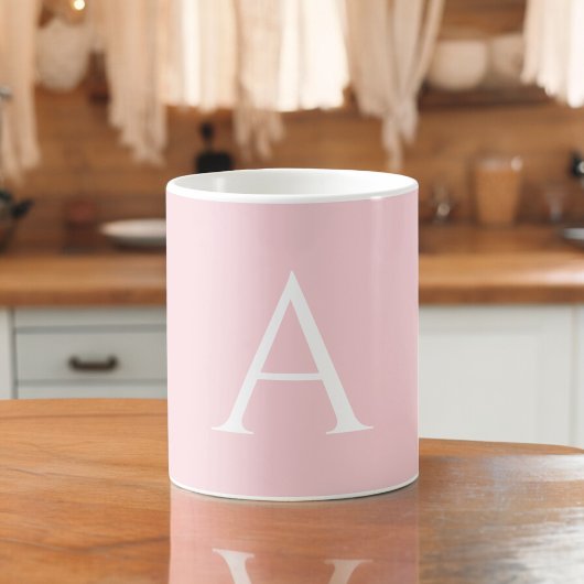 Mug Monogramme Initial Nom Rose Blanc Écriture Élégant