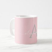 Mug Monogramme Initial Nom Rose Blanc Écriture Élégant (Devant gauche)