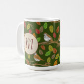Mug Monogramme initial personnalisé avec oiseaux et fe (Devant gauche)