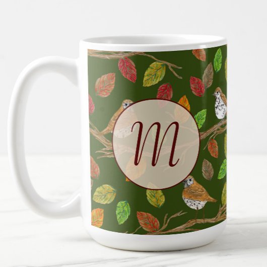 Mug Monogramme initial personnalisé avec oiseaux et fe