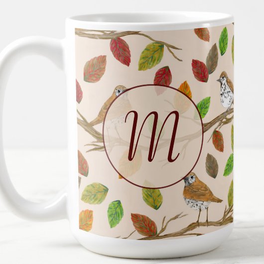 Mug Monogramme initial personnalisé avec oiseaux et fe