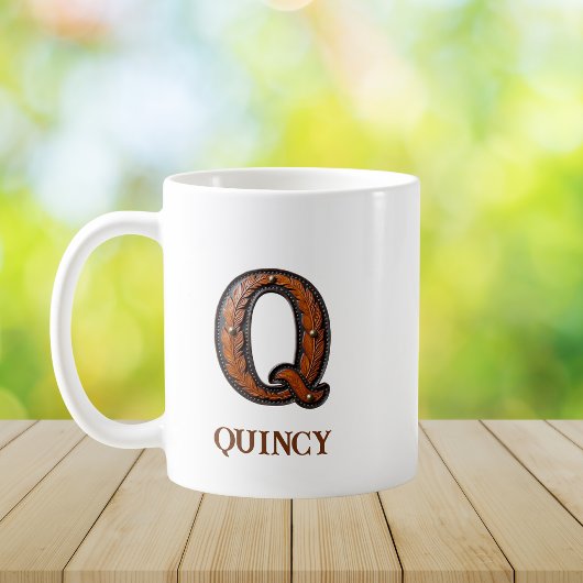 Mug Monogramme initial Q en cuir occidental tooled