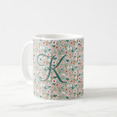 Mug Monogramme Initial Rose Vert Floral Aquarelle (Devant gauche)