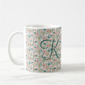 Mug Monogramme Initial Rose Vert Floral Aquarelle (Gauche)