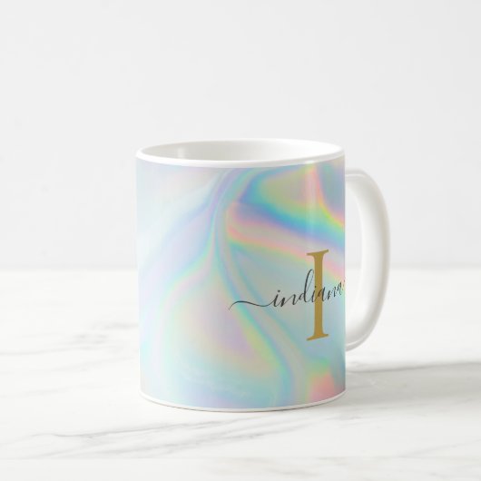 Mug Monogramme Initial Script Holographique Moderne Ma (Devant droit)