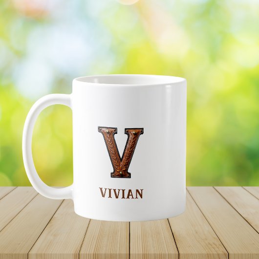 Mug Monogramme initial V en cuir occidental tooled