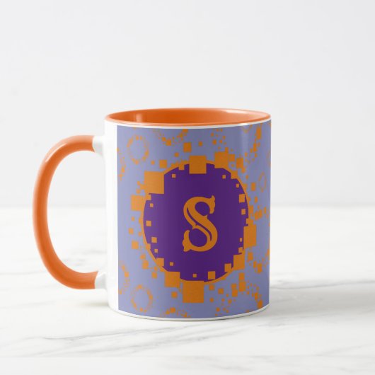 Mug Monogramme Initial Violet Orange Digital Bits Art (Gauche)