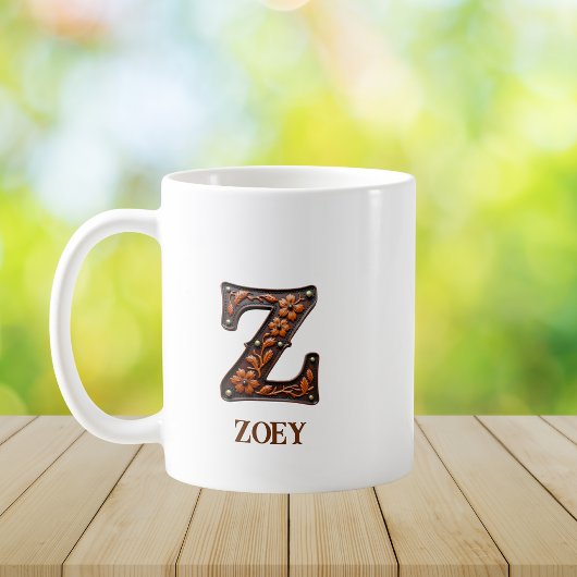 Mug Monogramme Initial Z en Cuir Occidental Travaillé