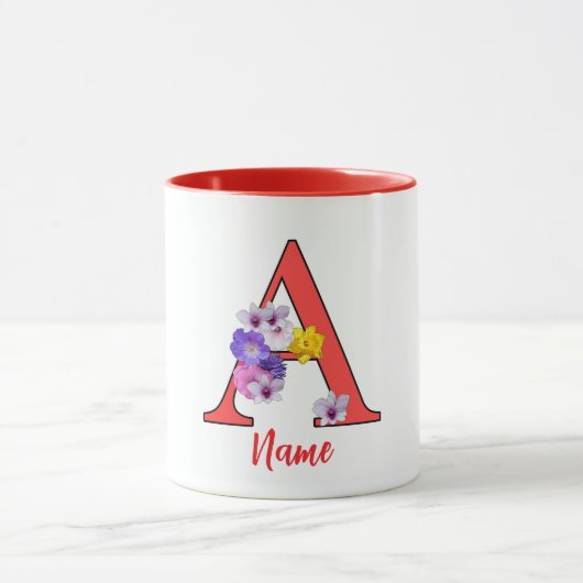 Mug Monogramme Initiale A Floral (Centre)