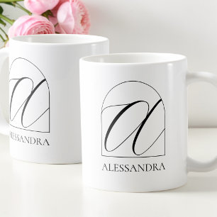 Mug Monogramme Initiale A Script Minimaliste Noir Arch