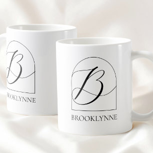 Mug Monogramme Initiale B Script Minimaliste Arch Noir