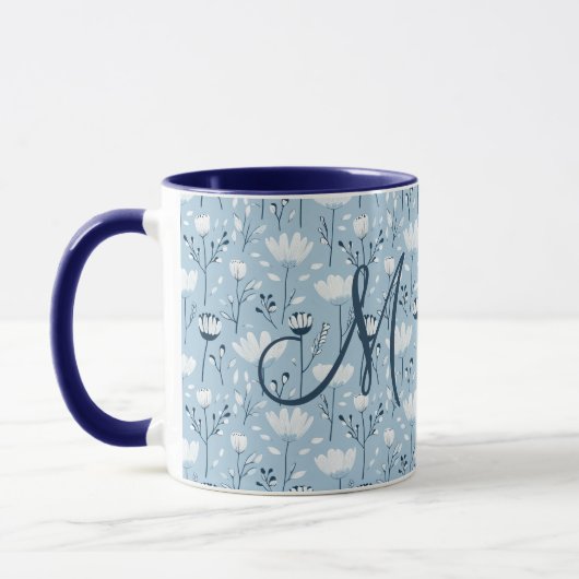 Mug Monogramme Initiale Boho Bleu Flore Blanche tendan (Gauche)