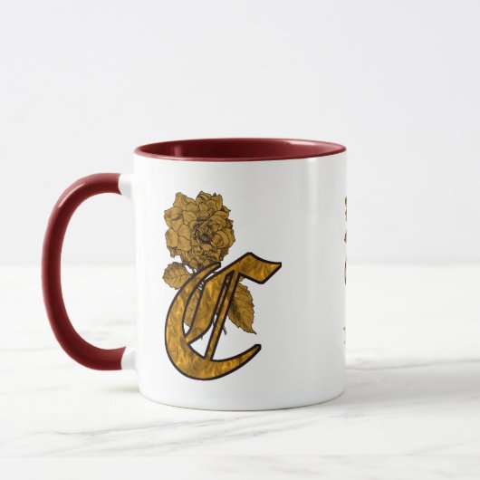 Mug Monogramme Initiale C Élégant Péonie Dorée Personn (Gauche)