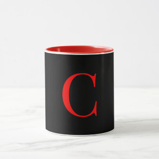 Mug Monogramme Initiale C Rouge à l'Intérieur Noir à l
