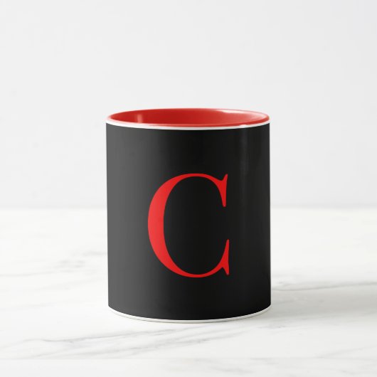 Mug Monogramme Initiale C Rouge à l'Intérieur Noir à l (Centre)