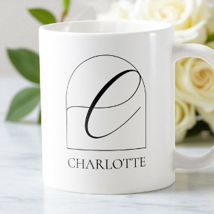 Mug Monogramme Initiale C Script Minimaliste Arch Noir