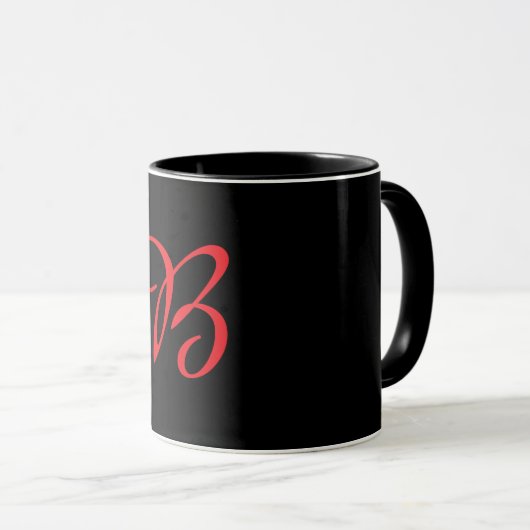 Mug Monogramme Initiale Cursive B Noir (Devant droit)