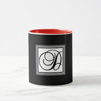 Mug Monogramme Initiale D Rouge à l'Intérieur Noir à l