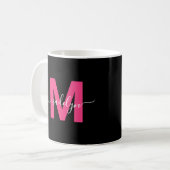 Mug Monogramme Initiale de Nom en Écriture Rose Élégan (Devant gauche)