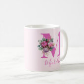 Mug Monogramme initiale de nom floral rose aquarelle (Devant droit)