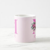 Mug Monogramme initiale de nom floral rose aquarelle (Centre)