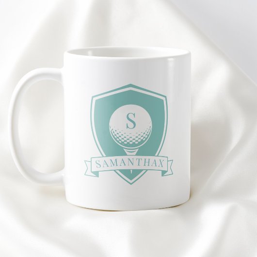Mug Monogramme Initiale de Nom Moderne Bleu Vert Fémin