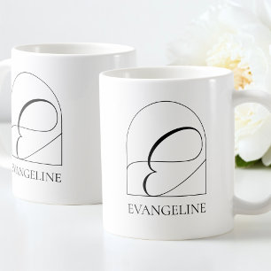 Mug Monogramme Initiale E Script Minimaliste Arch Noir