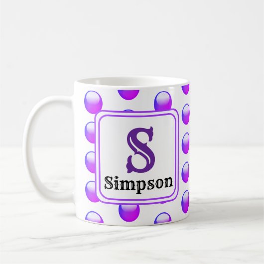 Mug Monogramme Initiale et Nom à Points Polka Violet (Gauche)