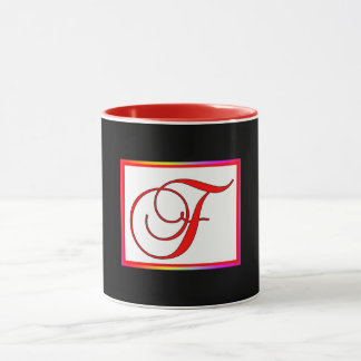 Mug Monogramme Initiale F Blanc Rouge à l'Intérieur No