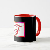 Mug Monogramme Initiale F Blanc Rouge à l'Intérieur No (Devant droit)
