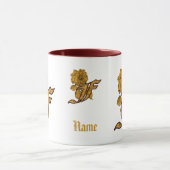 Mug Monogramme Initiale F Élégant Péonie Dorée Personn (Centre)
