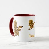 Mug Monogramme Initiale F Élégant Péonie Dorée Personn (Devant gauche)