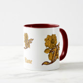 Mug Monogramme Initiale F Élégant Péonie Dorée Personn (Devant droit)