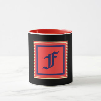 Mug Monogramme initiale F rouge à l'intérieur noir à l
