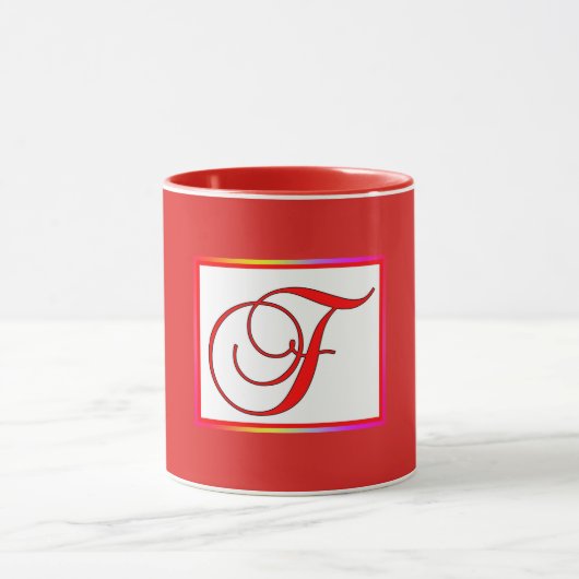 Mug Monogramme Initiale F Rouge à l'intérieur Rouge à (Centre)