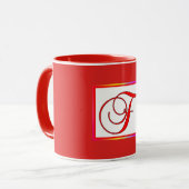 Mug Monogramme Initiale F Rouge à l'intérieur Rouge à (Devant gauche)
