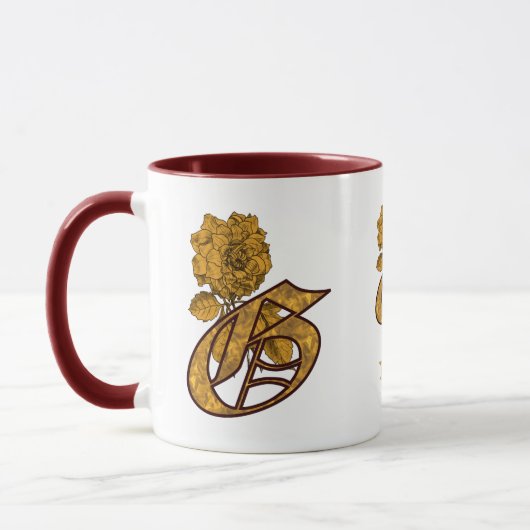 Mug Monogramme Initiale G Élégant Péonie Dorée Personn (Gauche)