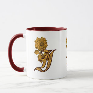 Mug Monogramme Initiale I Élégant Pivoine Personnalisé