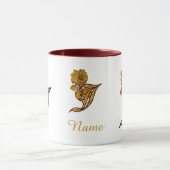 Mug Monogramme Initiale J Élégant Péonie Dorée Personn (Centre)
