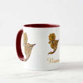 Mug Monogramme Initiale J Élégant Péonie Dorée Personn (Devant gauche)