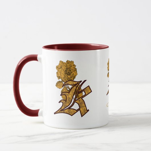 Mug Monogramme Initiale K Élégant Péonie Dorée Personn (Gauche)