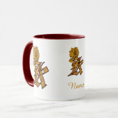 Mug Monogramme Initiale K Élégant Péonie Dorée Personn (Devant gauche)