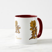 Mug Monogramme Initiale K Élégant Péonie Dorée Personn (Devant droit)