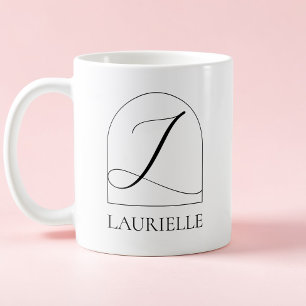Mug Monogramme Initiale L Script Minimaliste Arch Noir