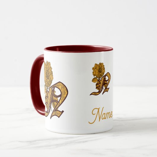 Mug Monogramme Initiale N Or Peony Personnalisé (Devant gauche)
