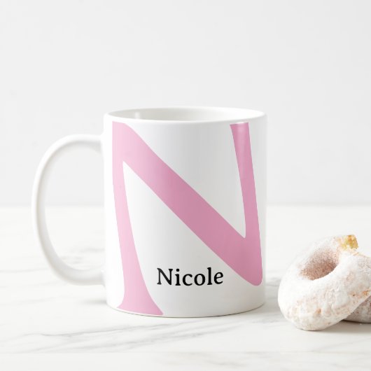 Mug Monogramme Initiale & Nom Démesuré Moderne (Avec donut)