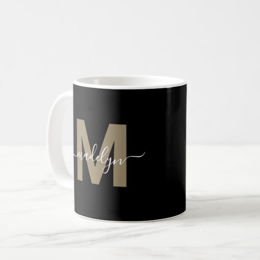 Mug Monogramme Initiale Or Noir (Devant gauche)