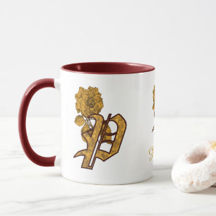 Mug Monogramme Initiale P Élégant Péonie Personnalisé