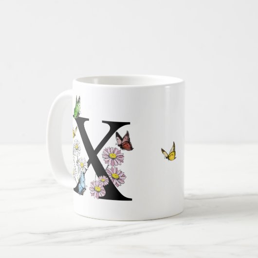 Mug Monogramme initiale papillon floral X    (Devant gauche)